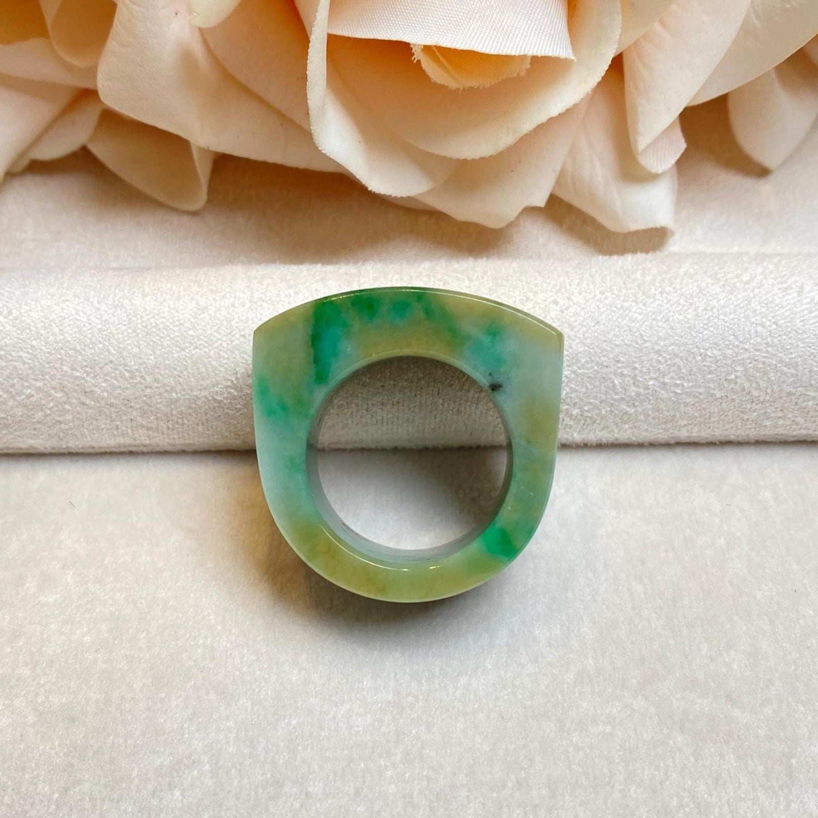 Size 8.75 Tri-Color Green Brown Jade Band Ring - Natural Type-A Burmese Jade