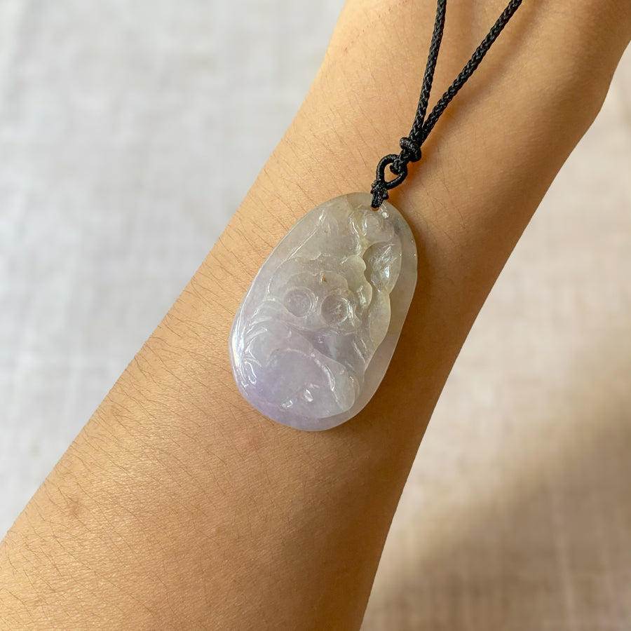 Handmade Carved Burmese Purple Ruyi Jade Pendant