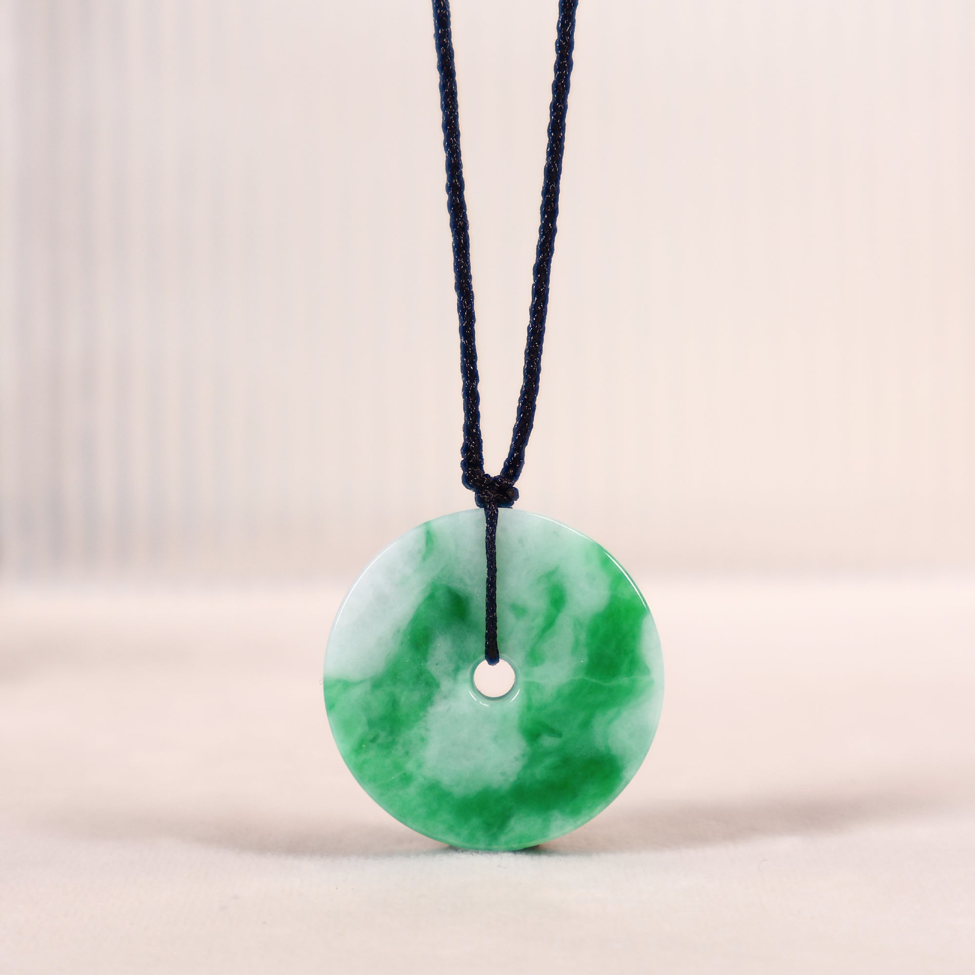 Intense Green Round Disc Jade Pendant - 28.3mm with Adjustable Cord