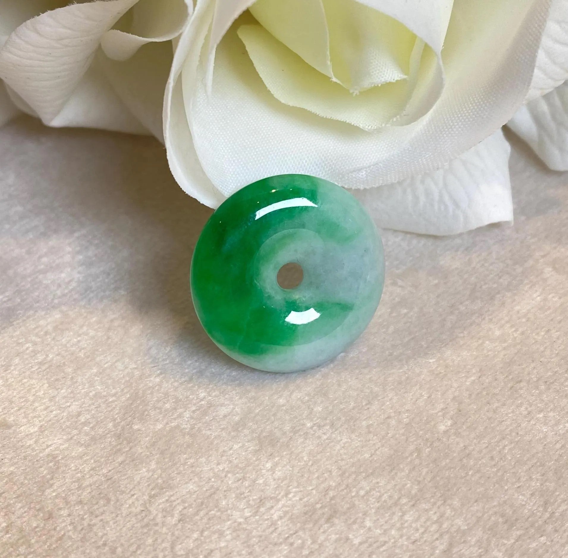 Delicate Green Round Disc Jade Pendant - 22.2mm Width Adjustable Cord