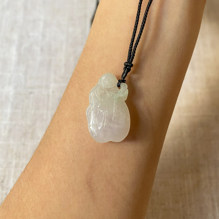Natural Burma Jadeite Jade Carving Monk Pendant Necklace Gransky Jewellery