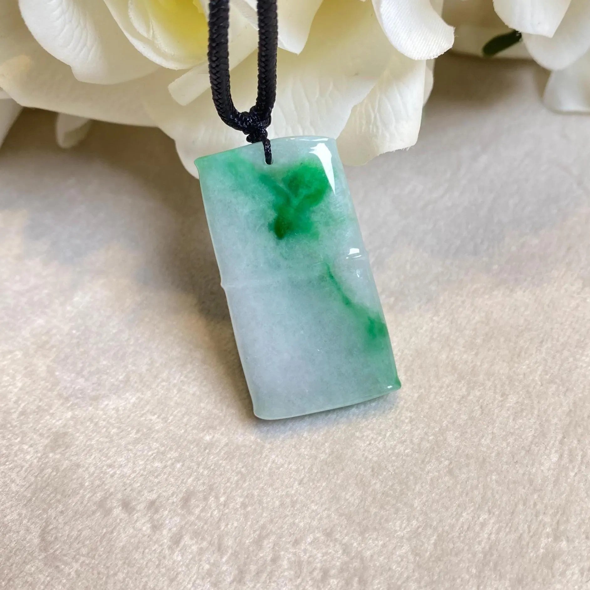 Natural Gradient Green Burmese Jadeite Bamboo Pendant