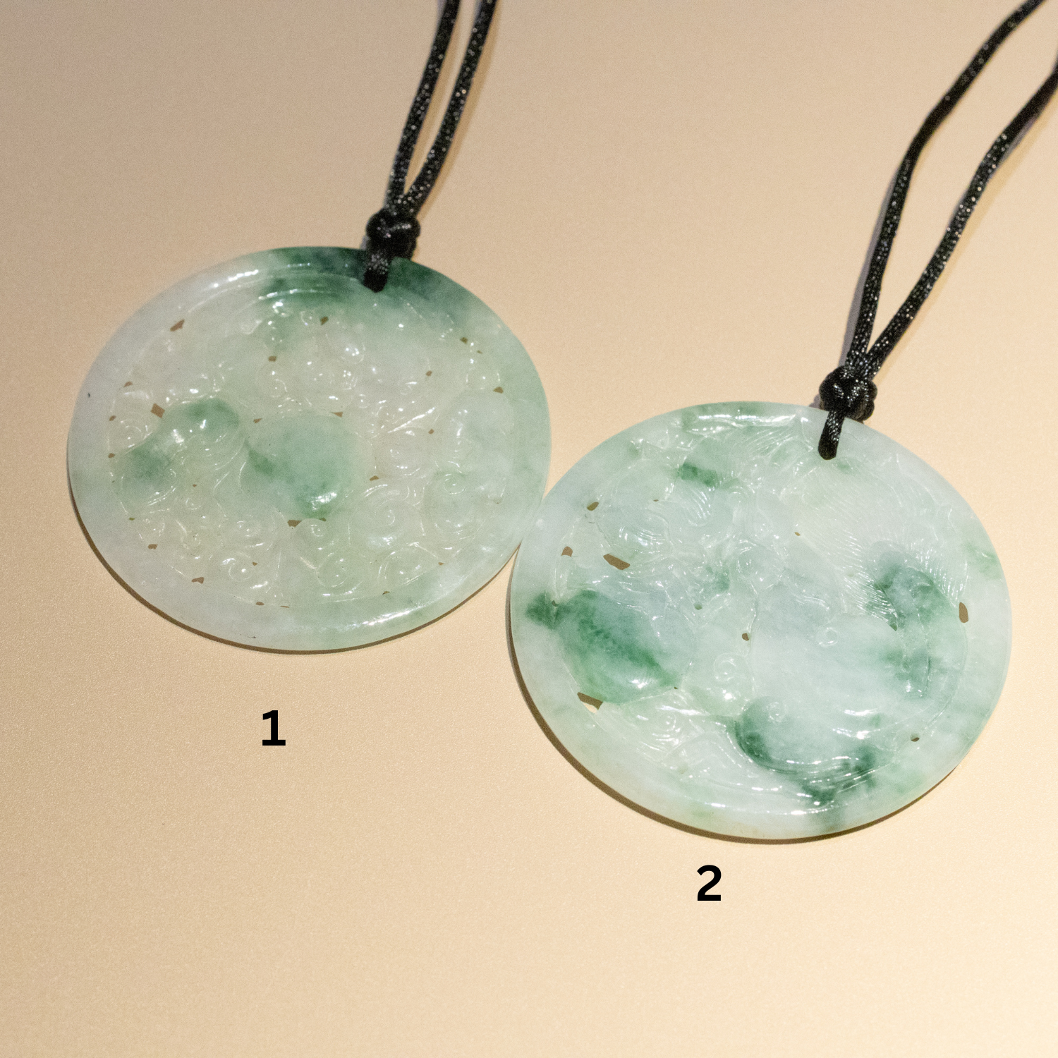 Genuine Green Jade Carved Dragon Round Pendant Necklace