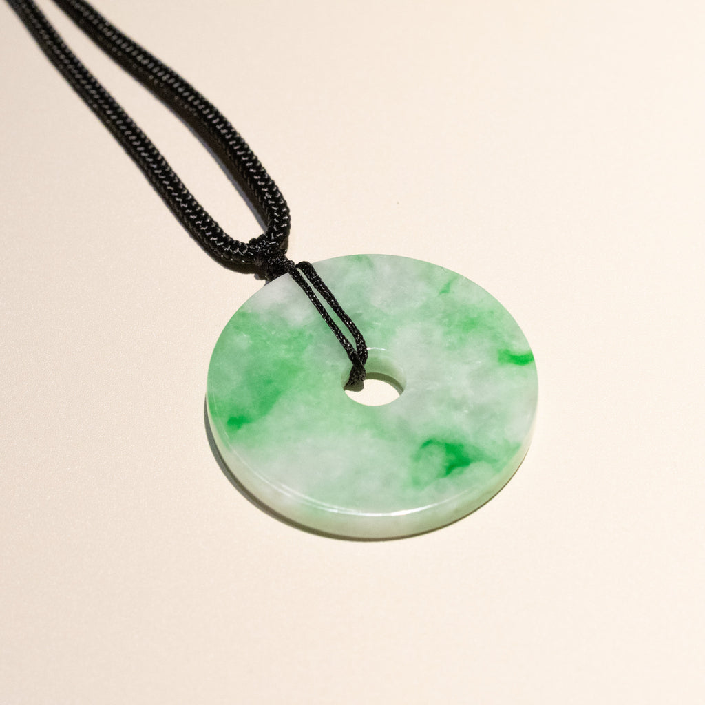 Green Jade Round Donut Pendant 32mm - Calming Gemstone
