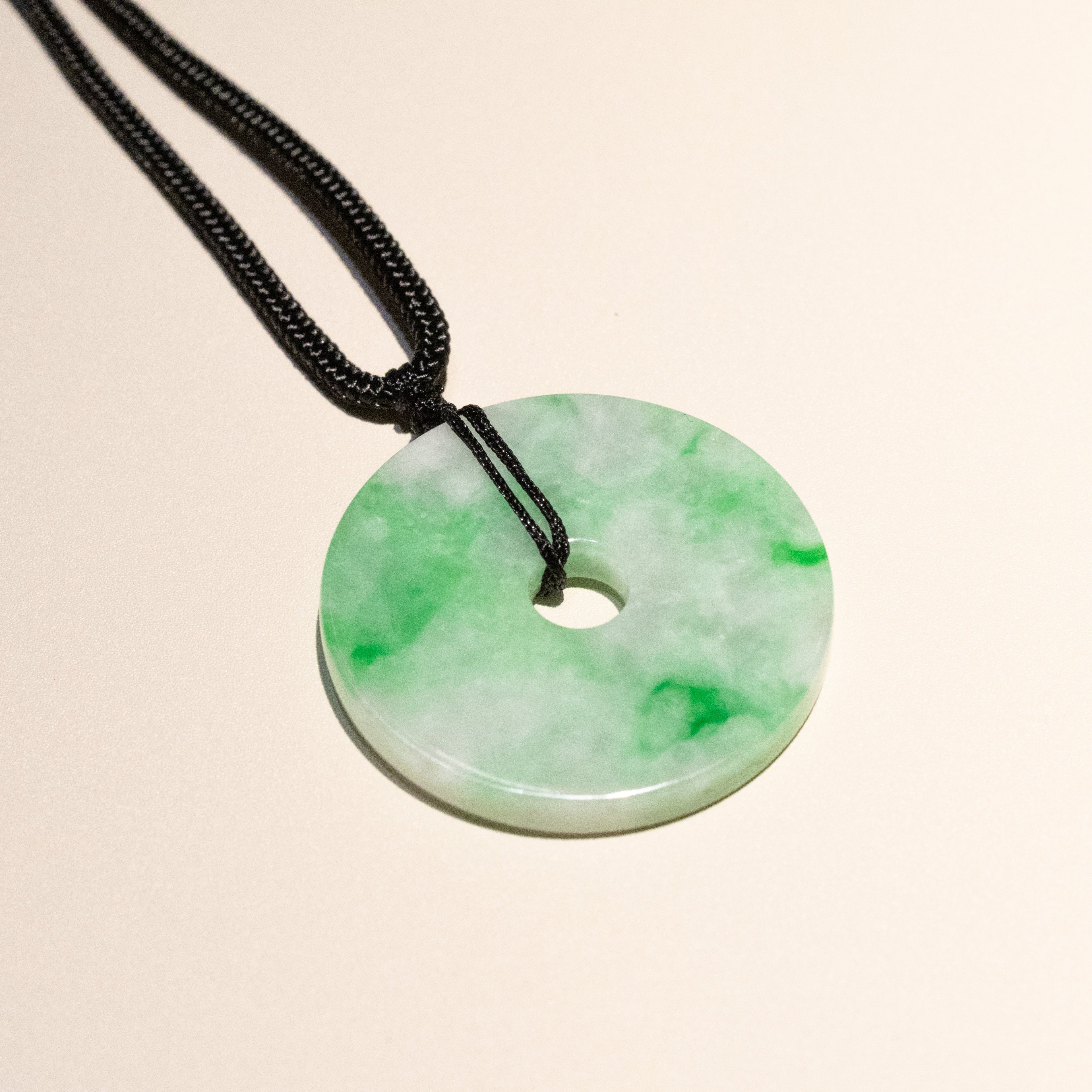 Green Jade Round Donut Pendant 32mm - Calming Gemstone