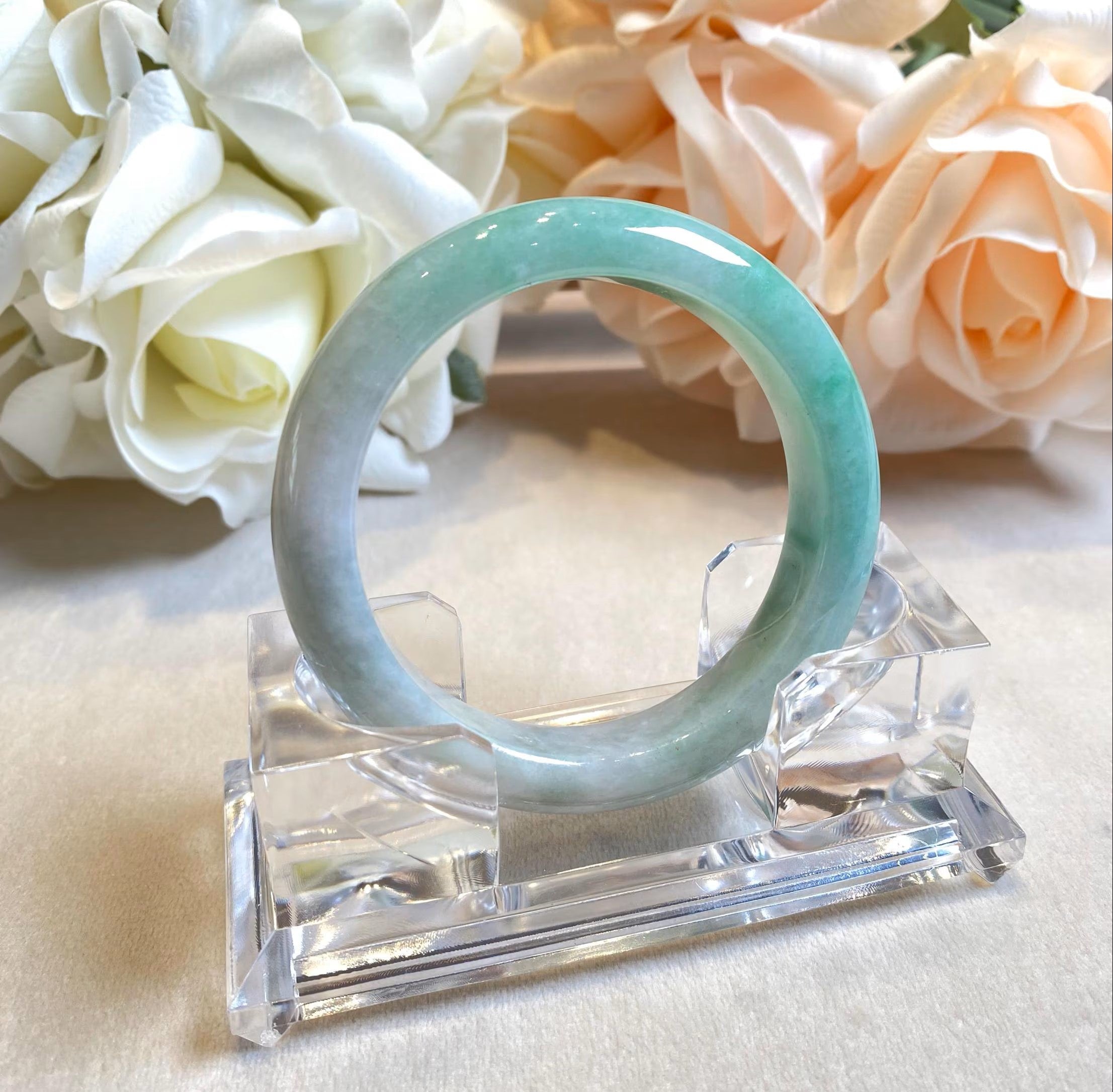 54.8mm Natural Jadeite Real Jade Green Bangle Bracelet