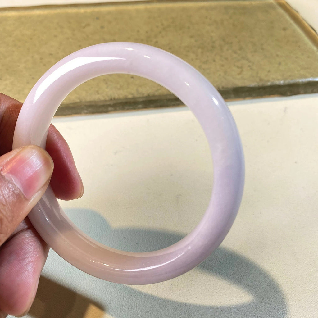 55.7mm Natural Jadeite Real Jade White Pink Bangle Bracelet