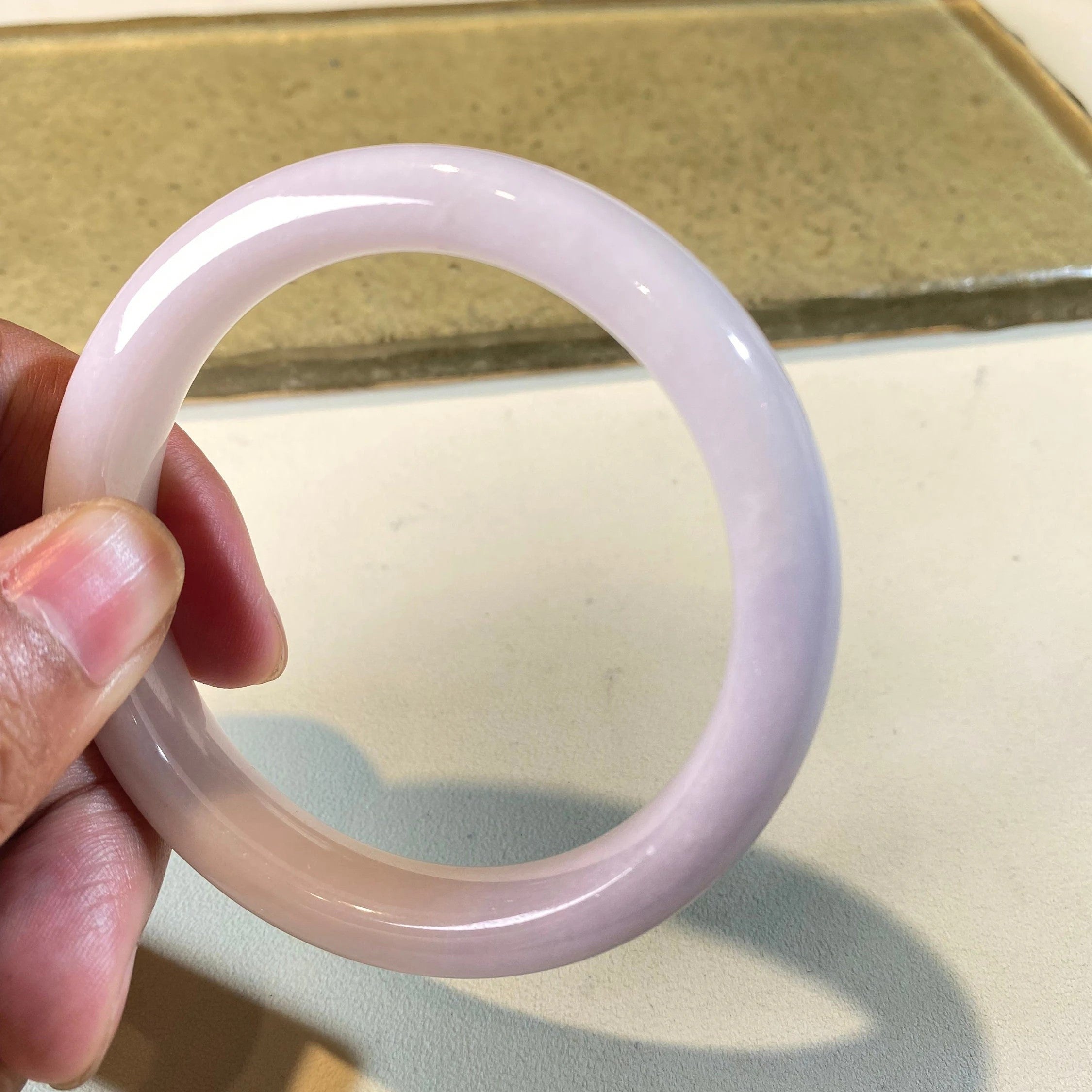 55.7mm Natural Jadeite Real Jade White Pink Bangle Bracelet