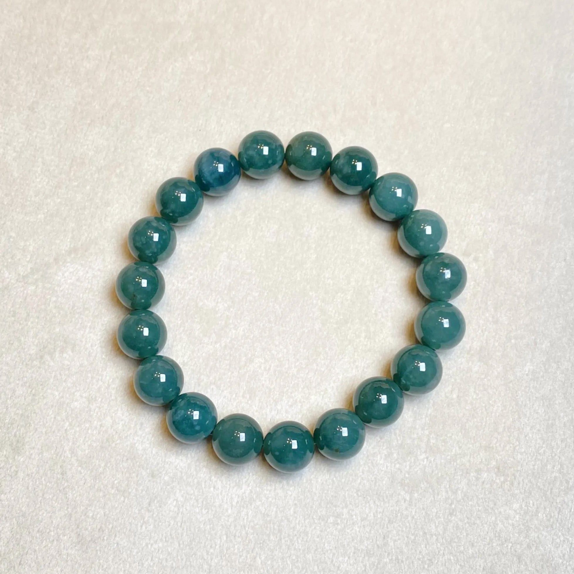 18cm Dark Green Beaded Bracelet, Type-A Burmese Jadeite
