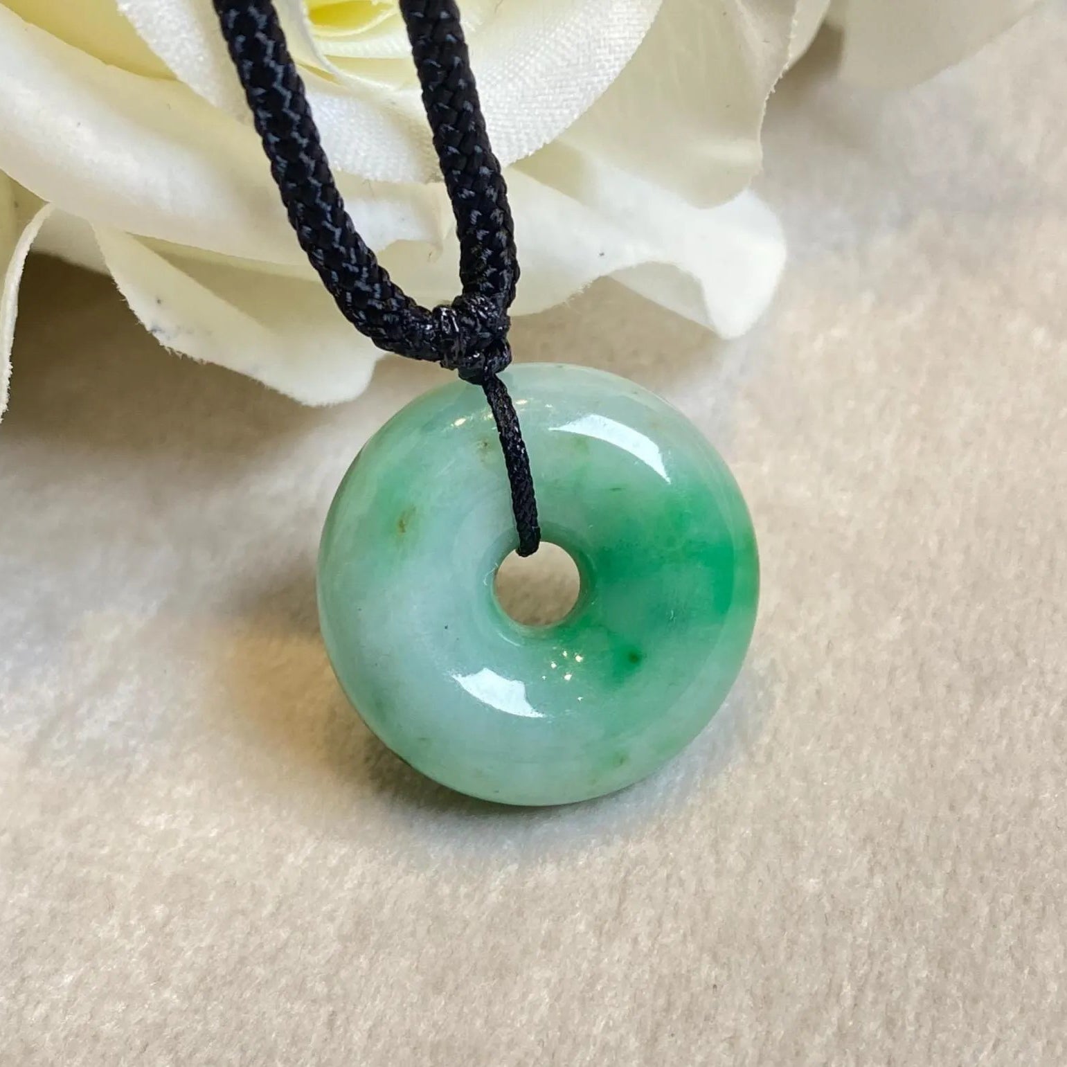 Bright Green Burmese Jade Donut Disc Pendant