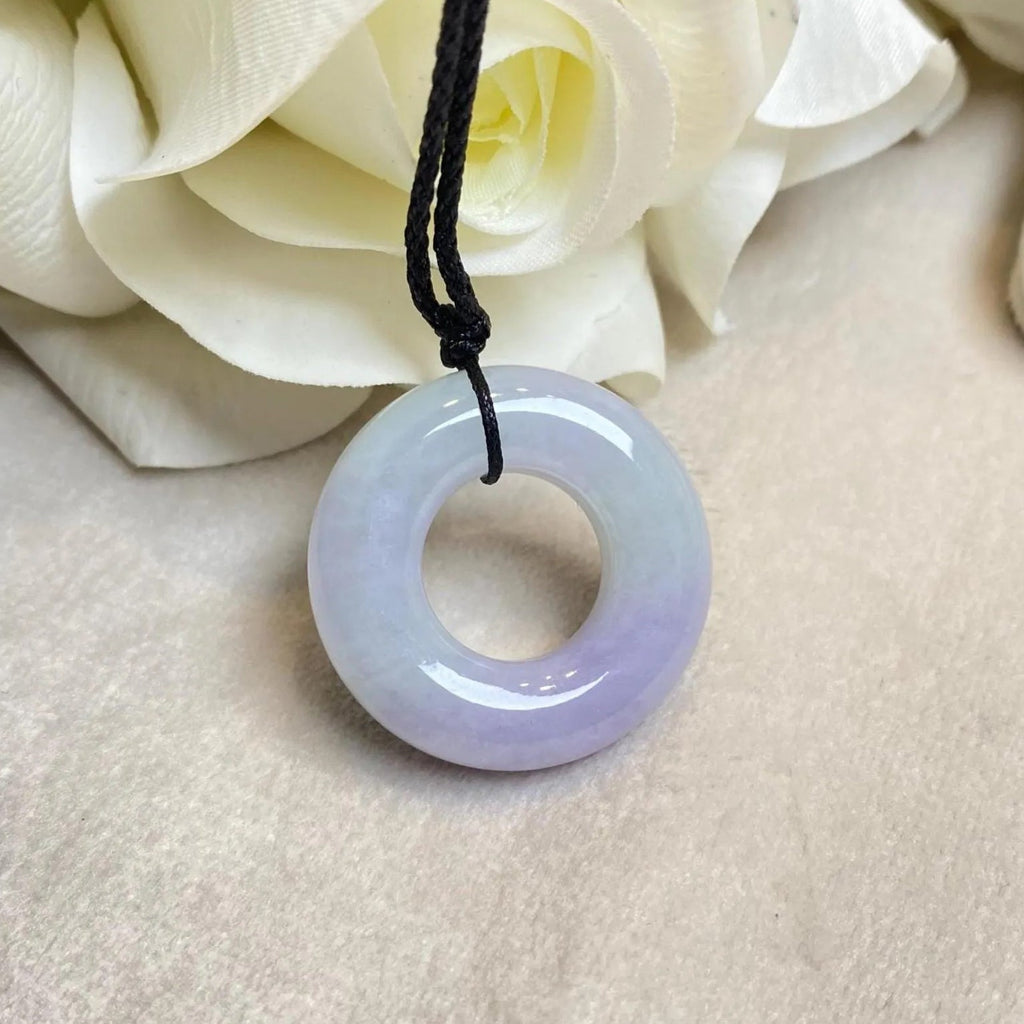 Delicate Purple Jade Round Donut Pendant 27mm - Calming Gemstone