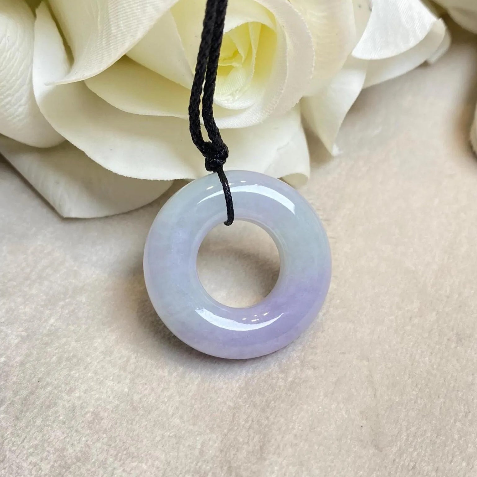 Delicate Purple Jade Round Donut Pendant 27mm - Calming Gemstone