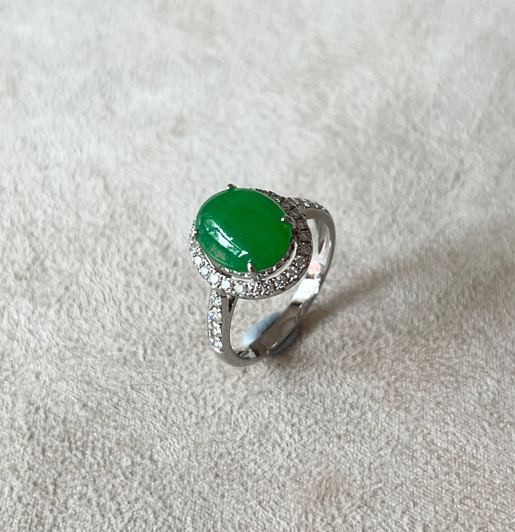 Gransky Green Natural Jadeite Ring Size US 6.75