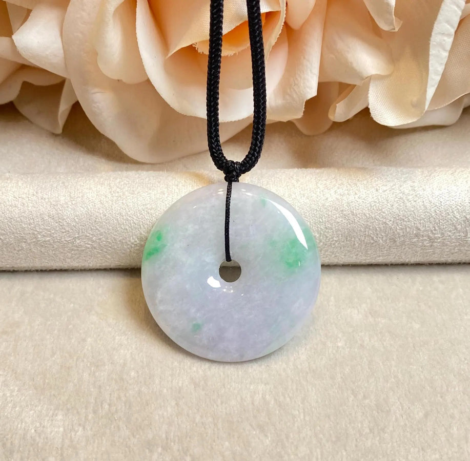Elegant Purple Round Jade Disc Pendant with Black Adjustable String – Timeless & Versatile