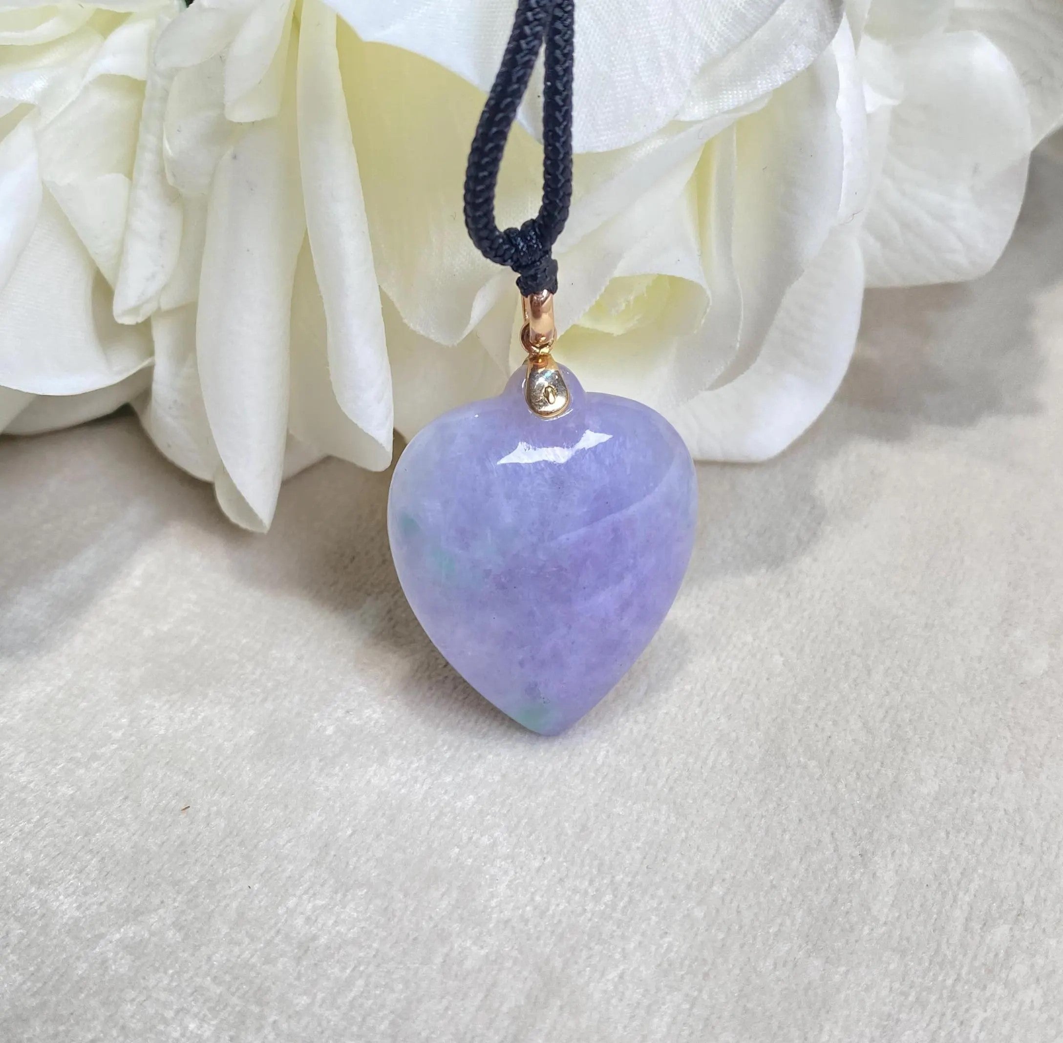Deep Purple Jade Heart Pendant in 18k Yellow Gold Bail - Natural Burmese Jade Jewelry