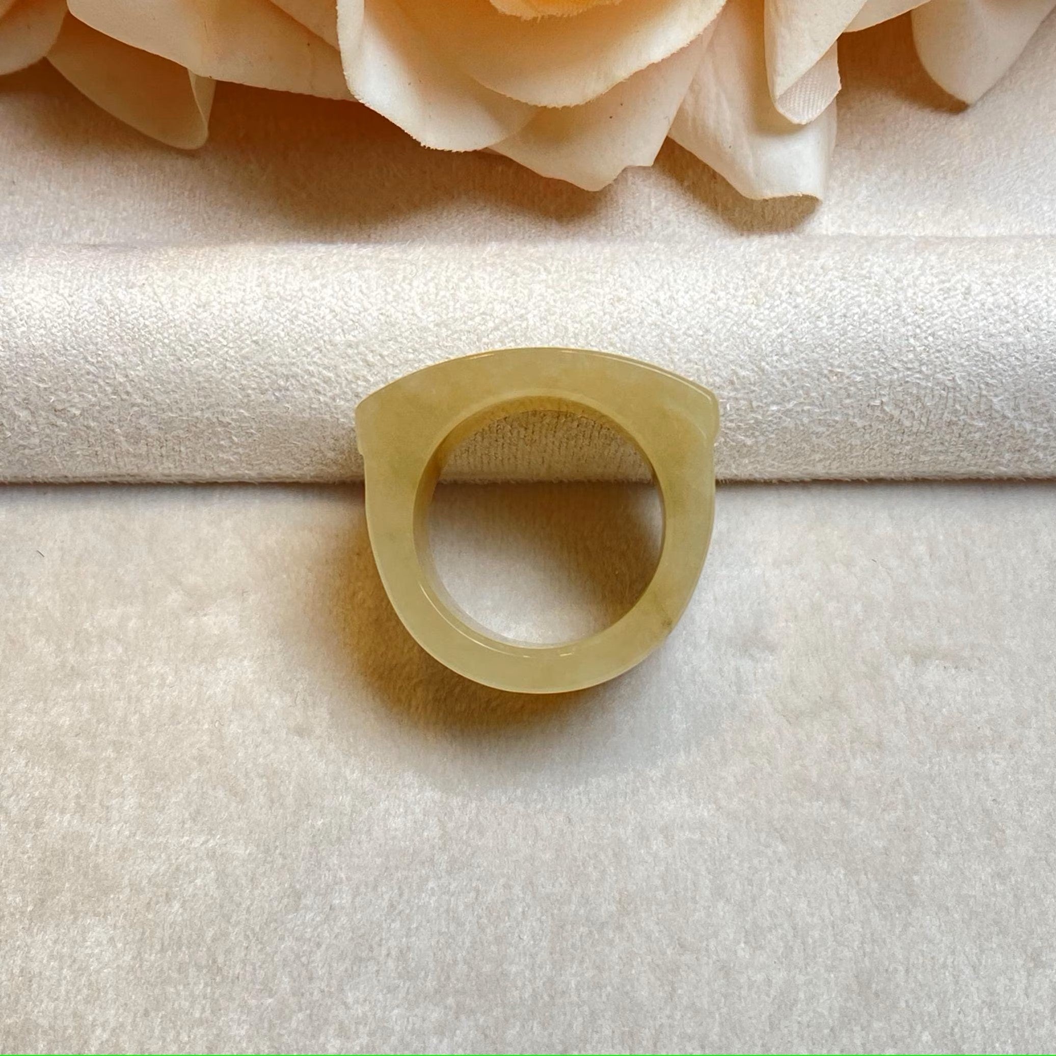Brown Wide Band Jade Ring - Size US 8, Smooth Vibrant Brown, Minimalist Elegance