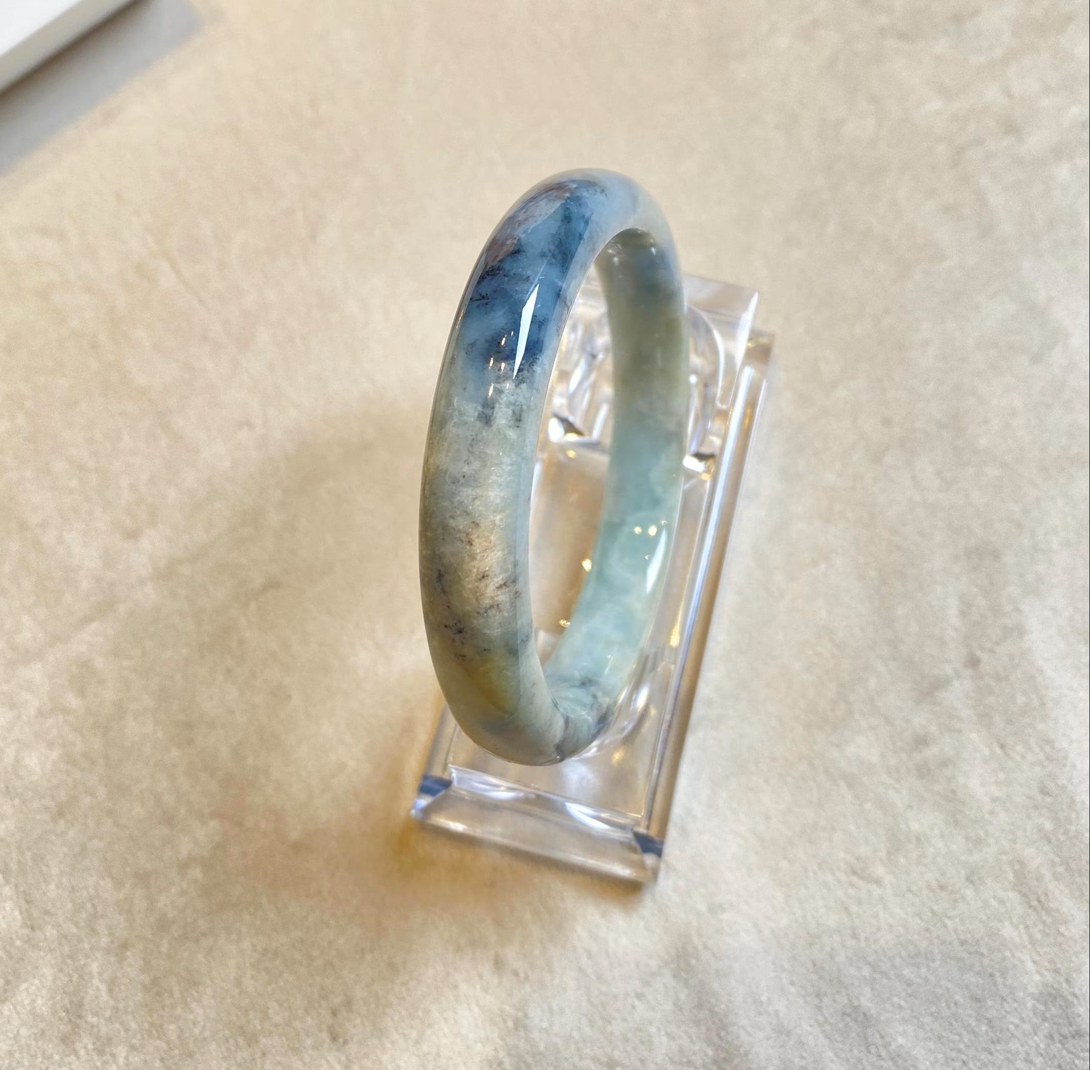 60mm Natural Brown Black Jade Bangle Bracelet - Type-A Burmese Jadeite