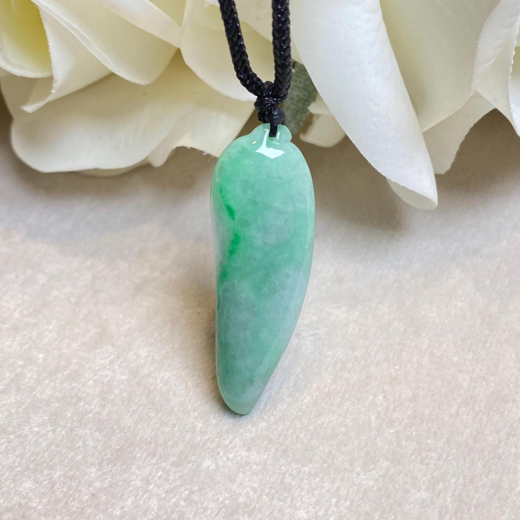 Green Jade Pepper Pendant - Natural Burmese Jadeite Necklace Symbolizing Passion & Prosperity