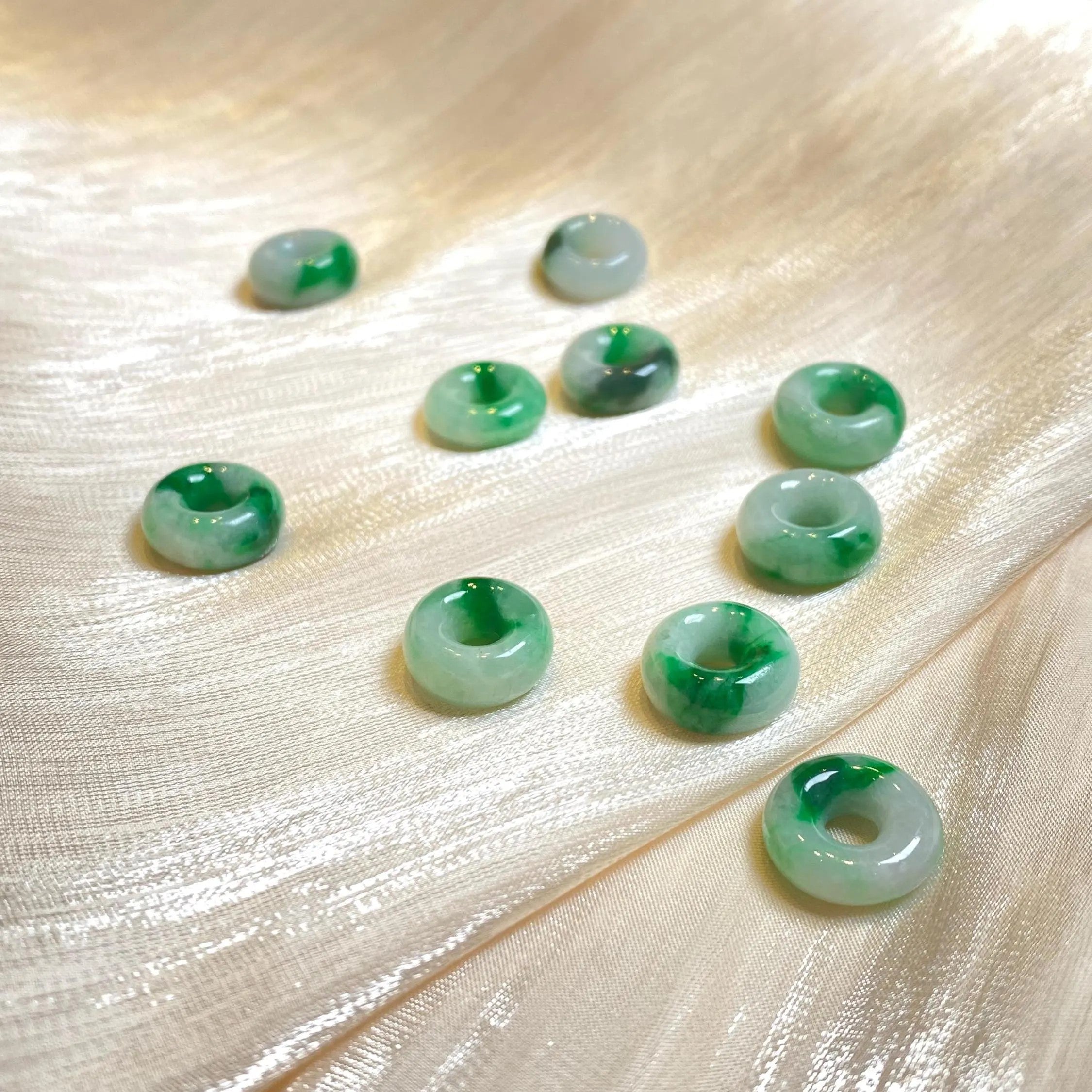 Bright Green Jade Gemstone Beads Donut Shape Loose Beaded DIY