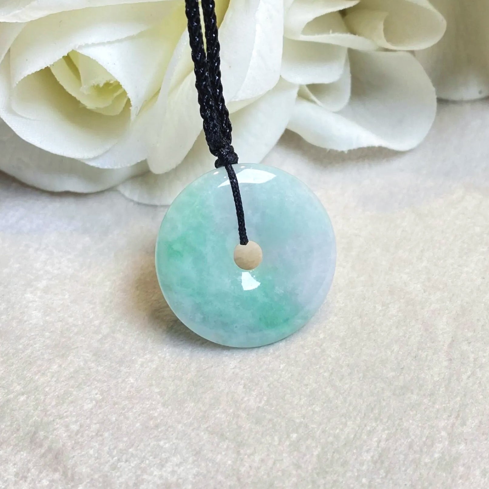 23mm Green Jade Round Donut Pendant - Calming Gemstone