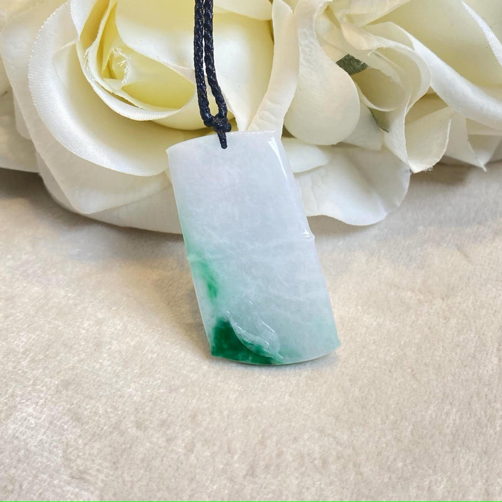 Natural Gradient Green Burmese Jadeite Bamboo Pendant