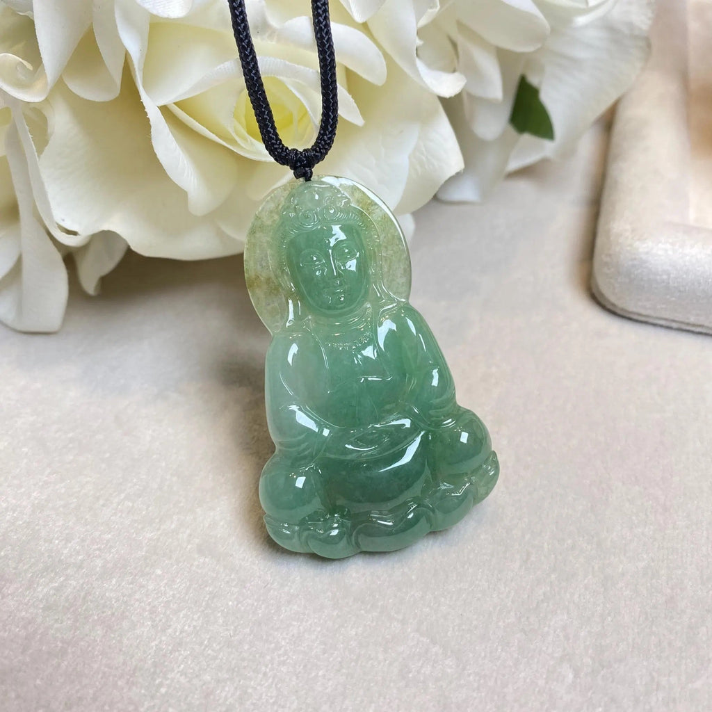 GuanYin Brownish Green Jade Pendant Necklace