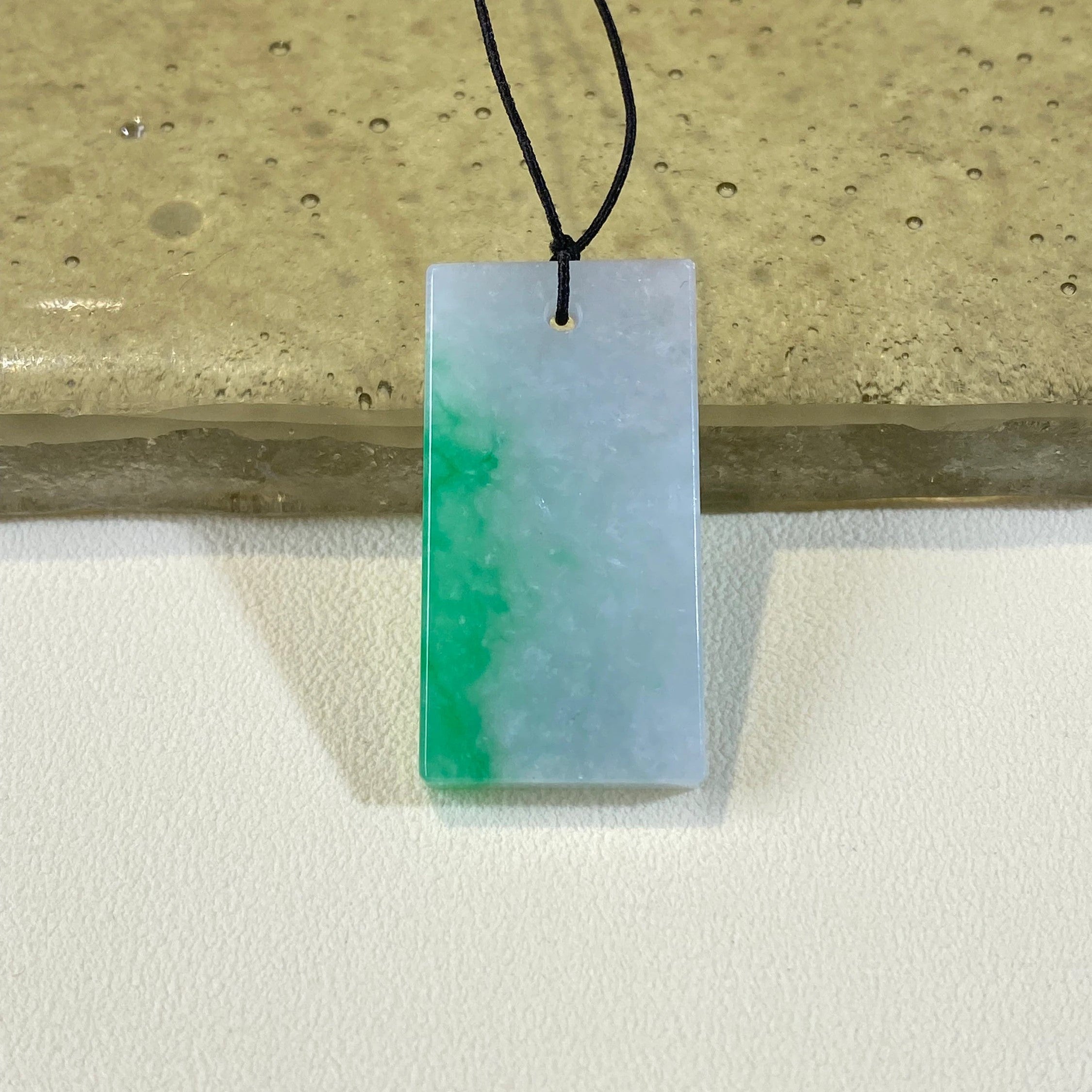 Minimalistic Gradient Green Jade Block Pendant