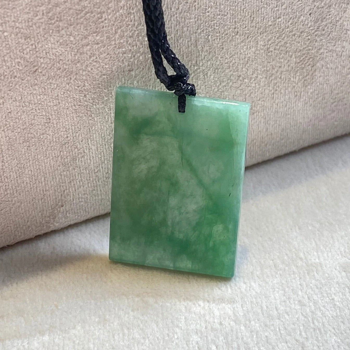 Certified Rectangle Block Green Jade Pendant