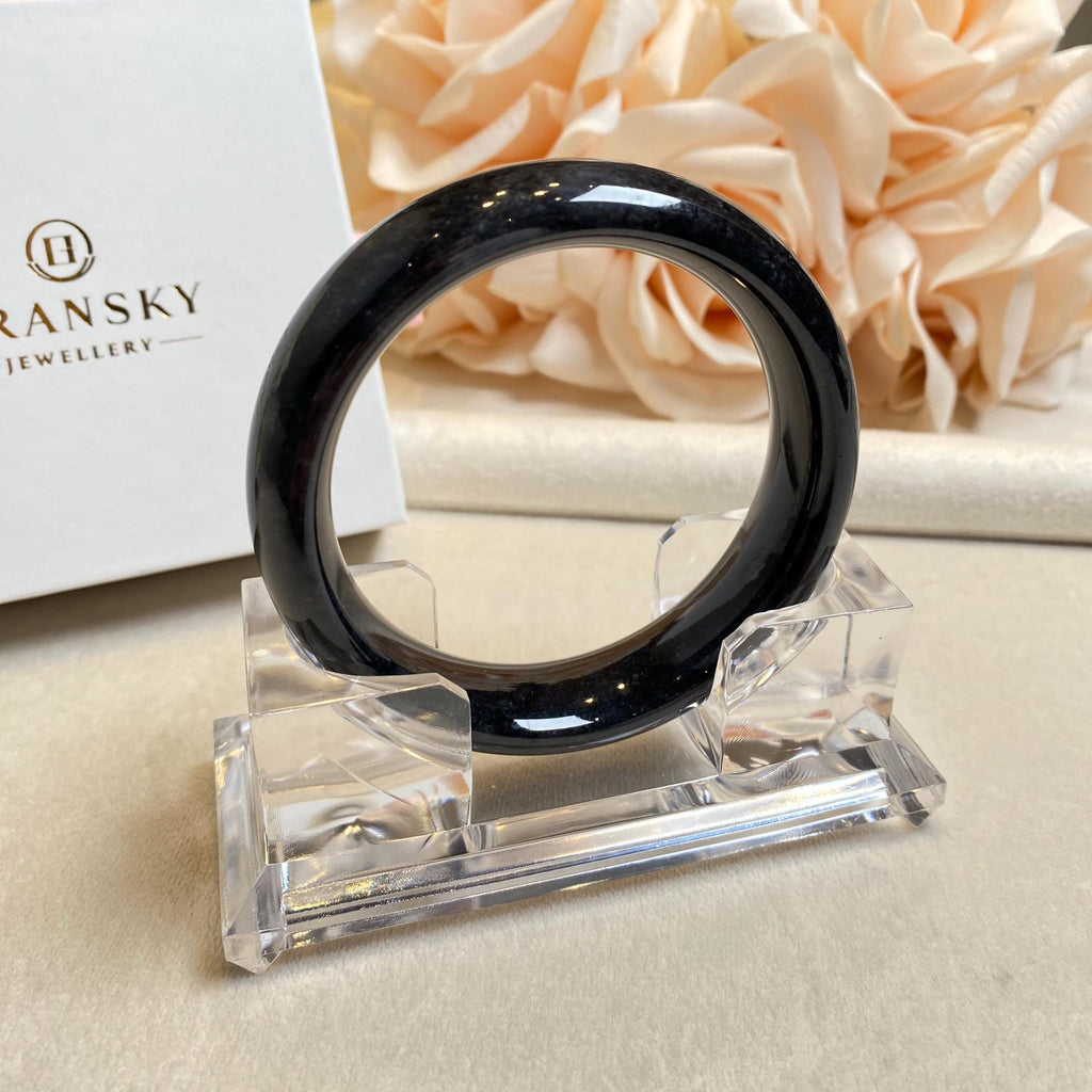 56mm Natural Black Jade Bangle Bracelet - Type-A Burmese Jadeite