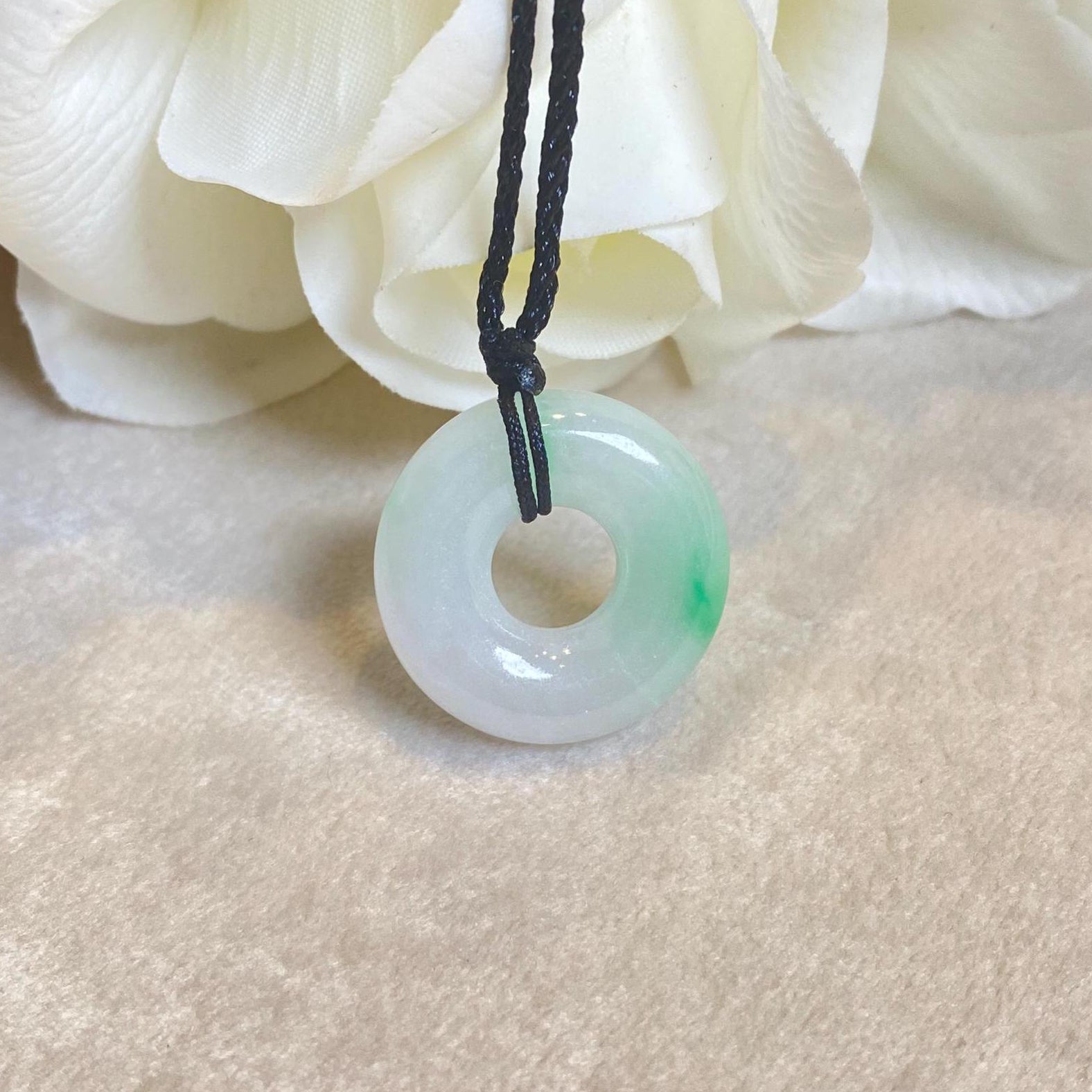 Green Jade Round Donut Pendant - Symbol of Peace and Prosperity