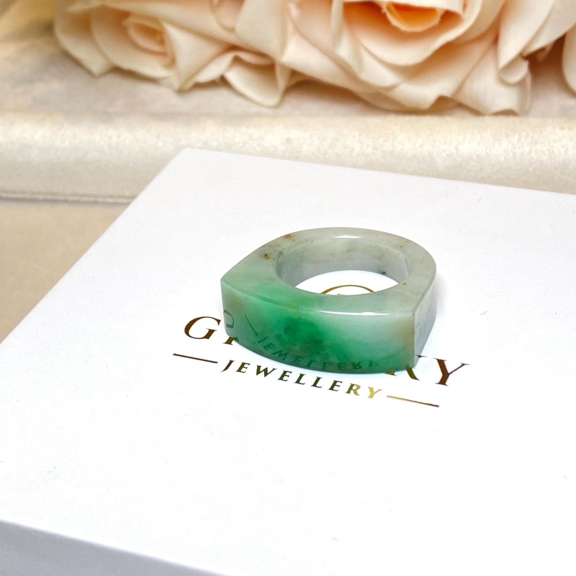Size 9.25 Imperial Green Jade Saddle Ring - Natural Type-A Burmese Jade