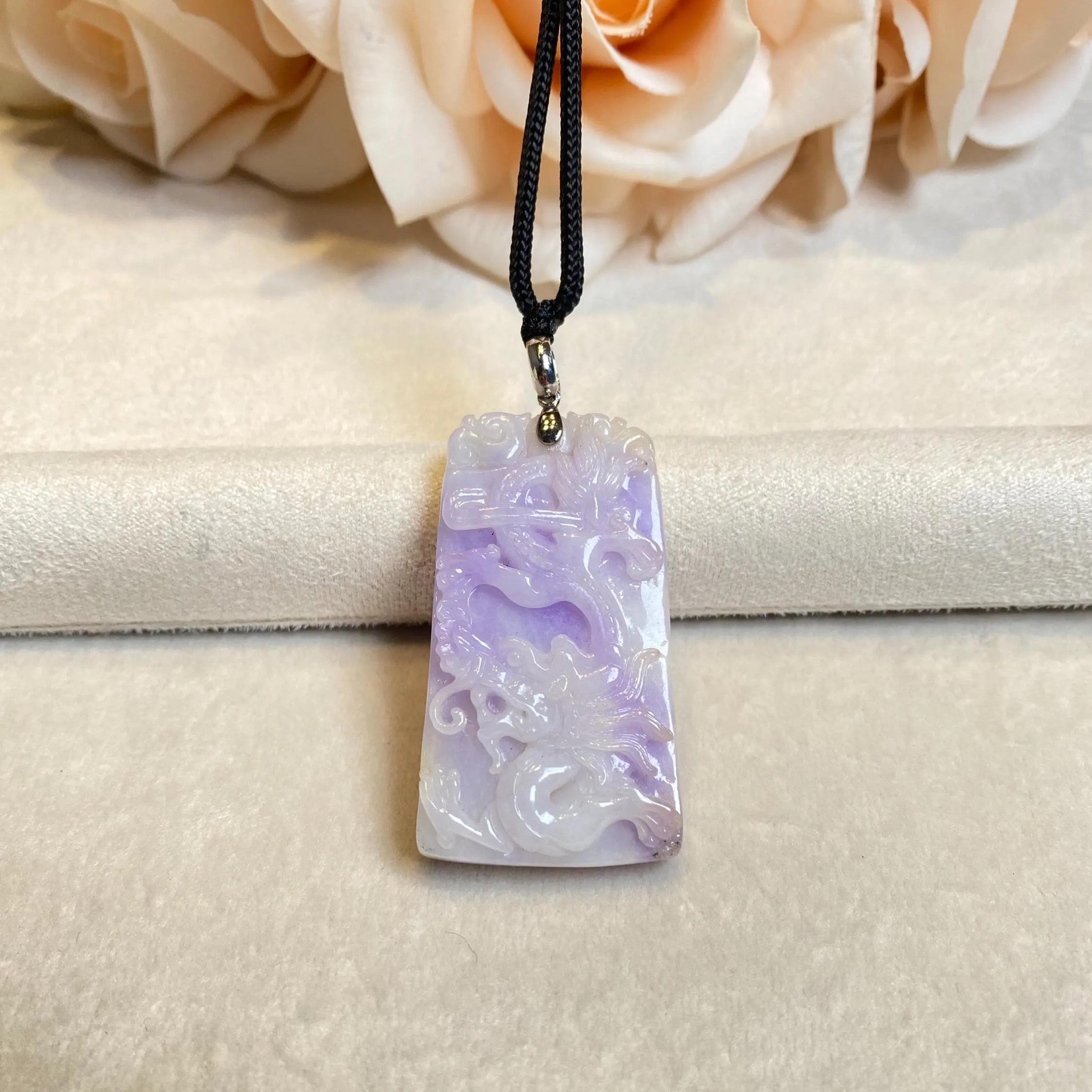 Handcrafted Purple Jade Horse Pendant in 18k White Gold