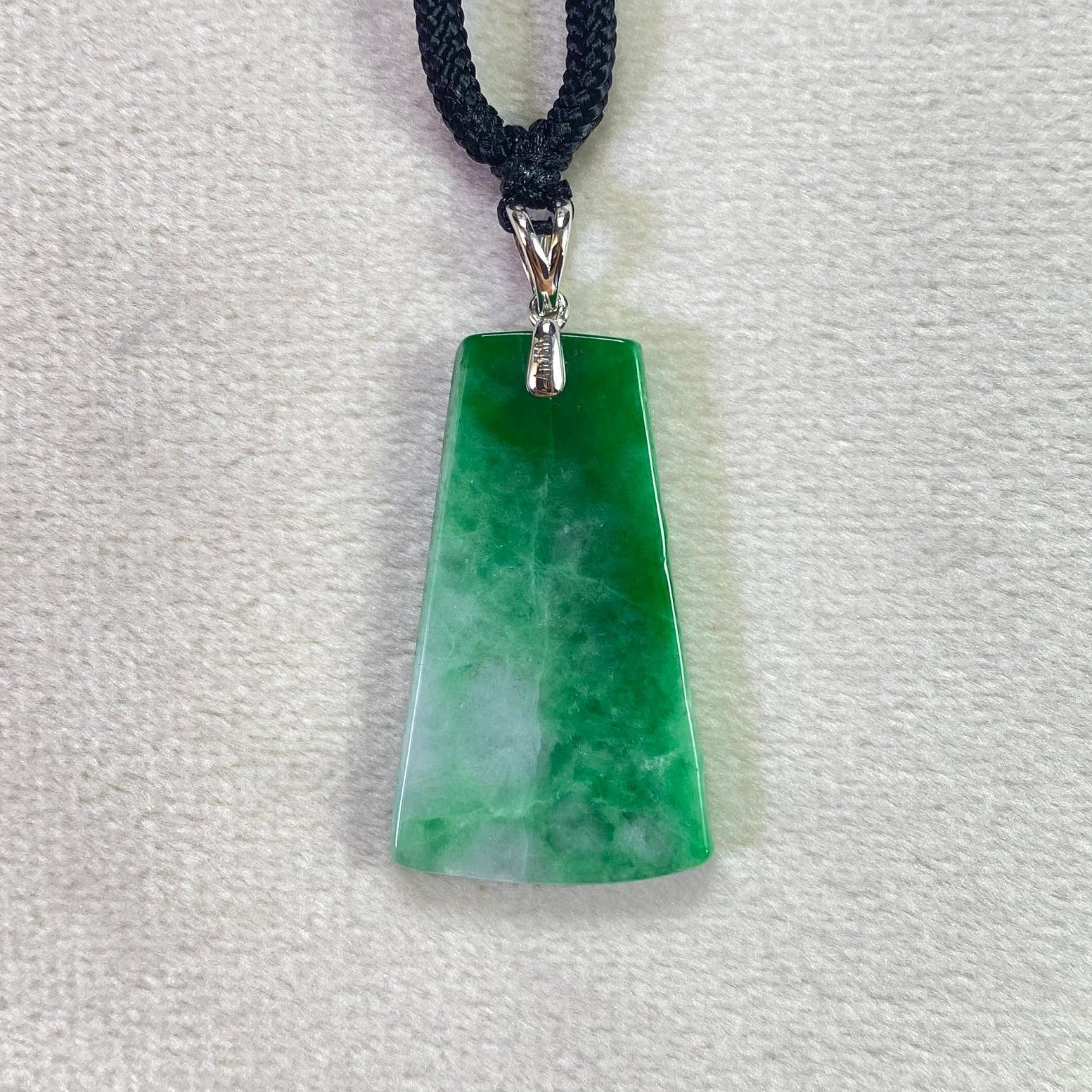 Bright Green Delicate Bamboo Jade Pendant 18k Gold Bail Diamonds