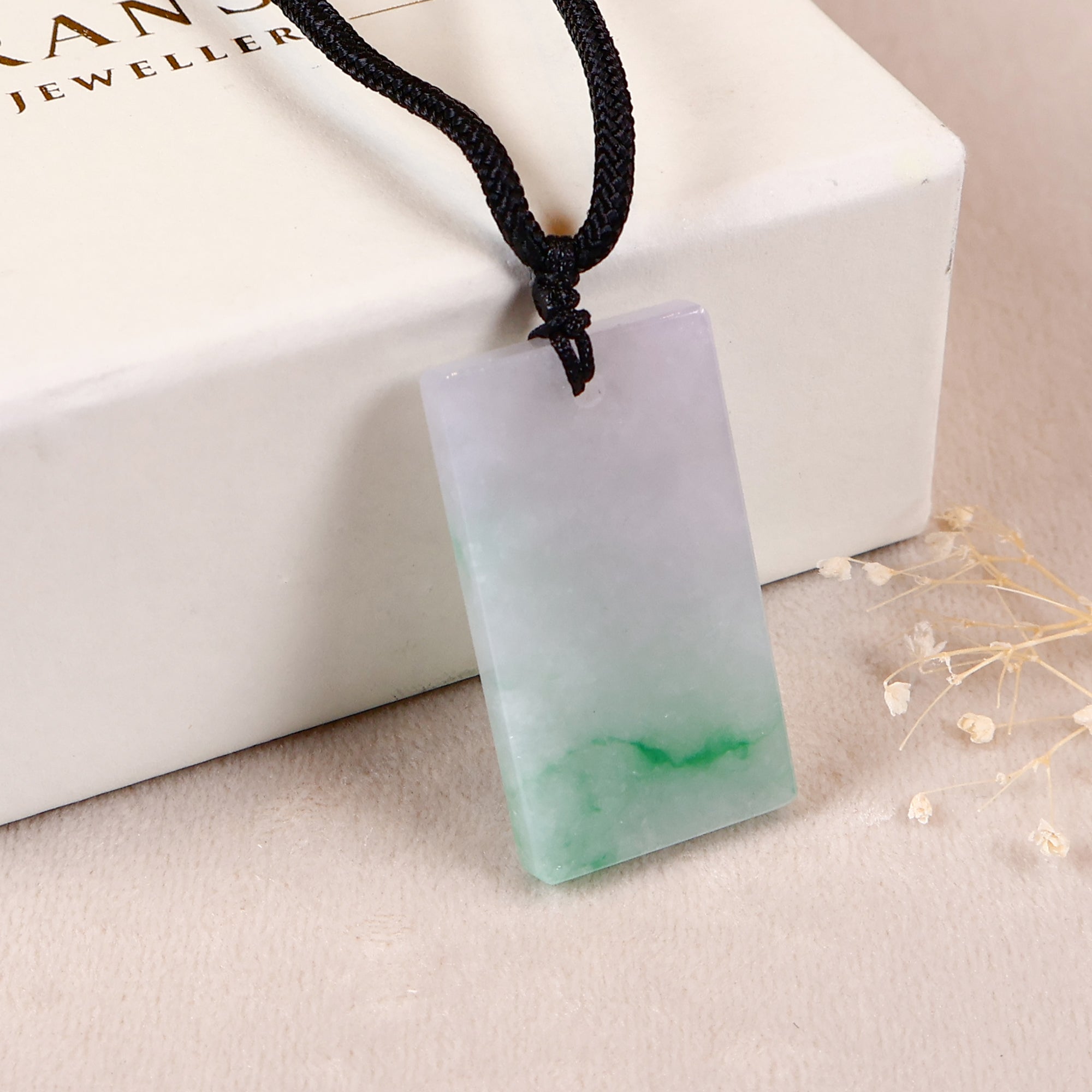 Gransky Natural Men's Green Jade Rectangular Pendant Translucent Jade