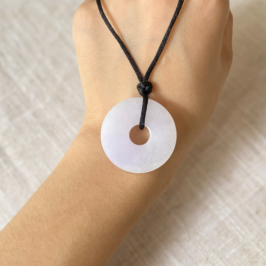 Thick Round Donut Purple Jade Pendant Necklace for Women