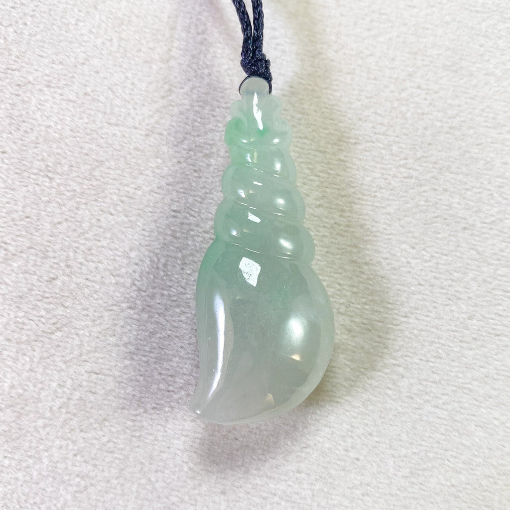 Handcrafted Lime Green Jade Seashell Pendant – Adjustable Black Cord, Harmony & Tranquility