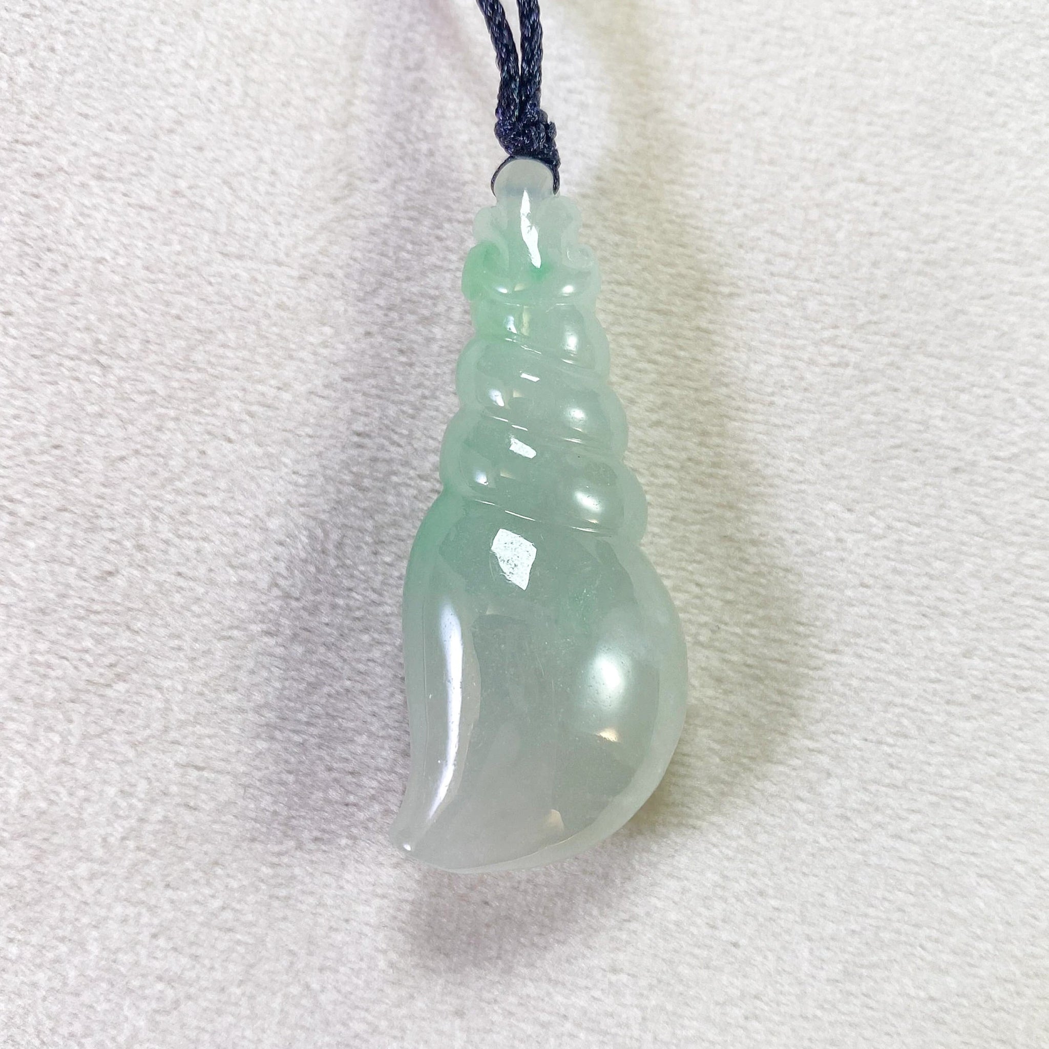 Handcrafted Lime Green Jade Seashell Pendant – Adjustable Black Cord, Harmony & Tranquility