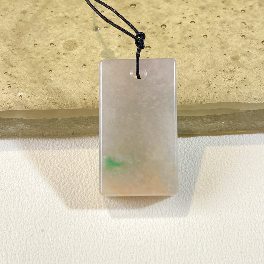 Green and Brown Jade Block Pendant Necklace