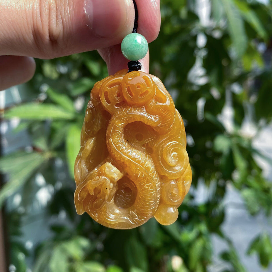 Carved Dragon Jade Pendant Natural Untreated Burmese Jade