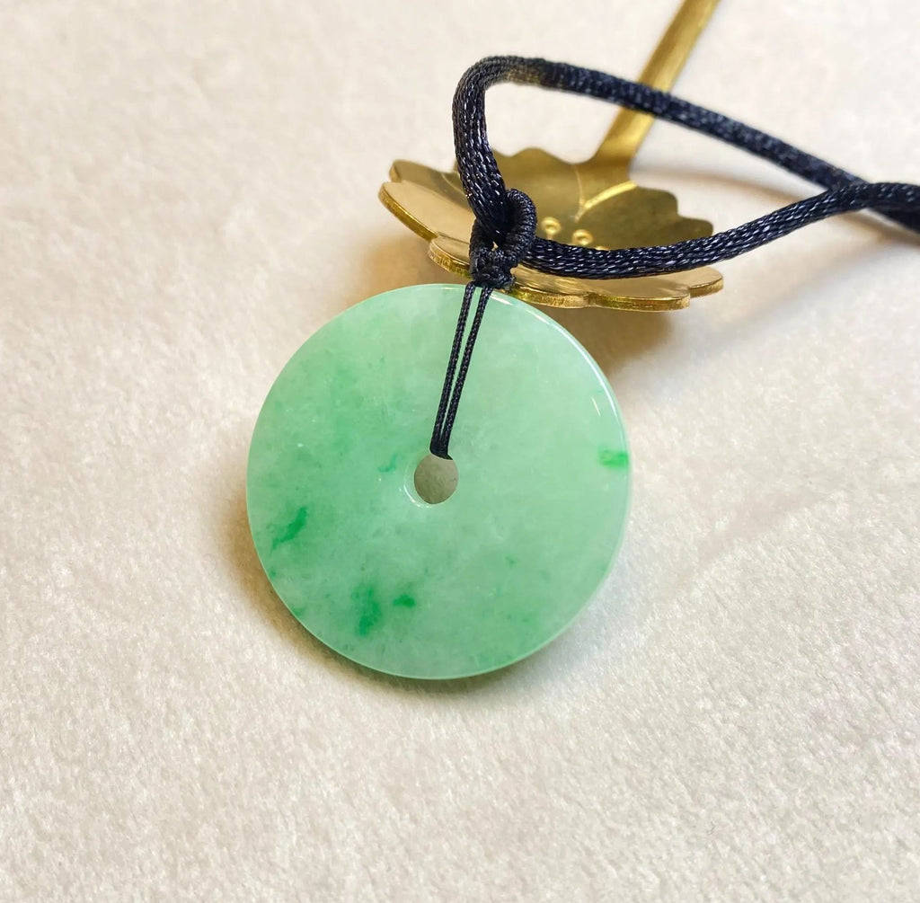 Bright Apple Green Jade Donut Pendant Necklace
