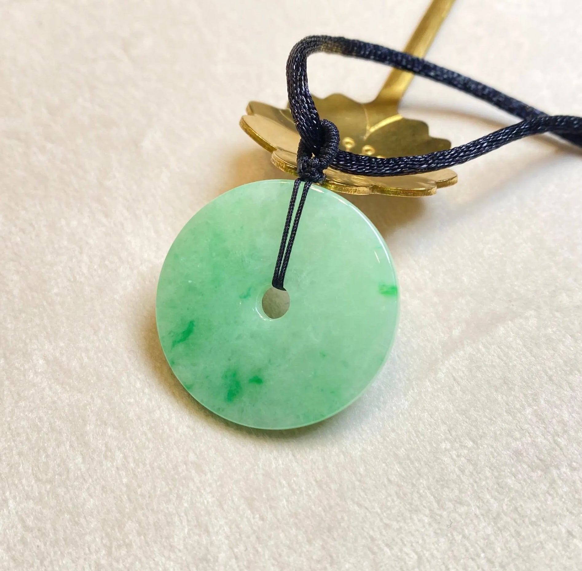 Bright Apple Green Jade Donut Pendant Necklace