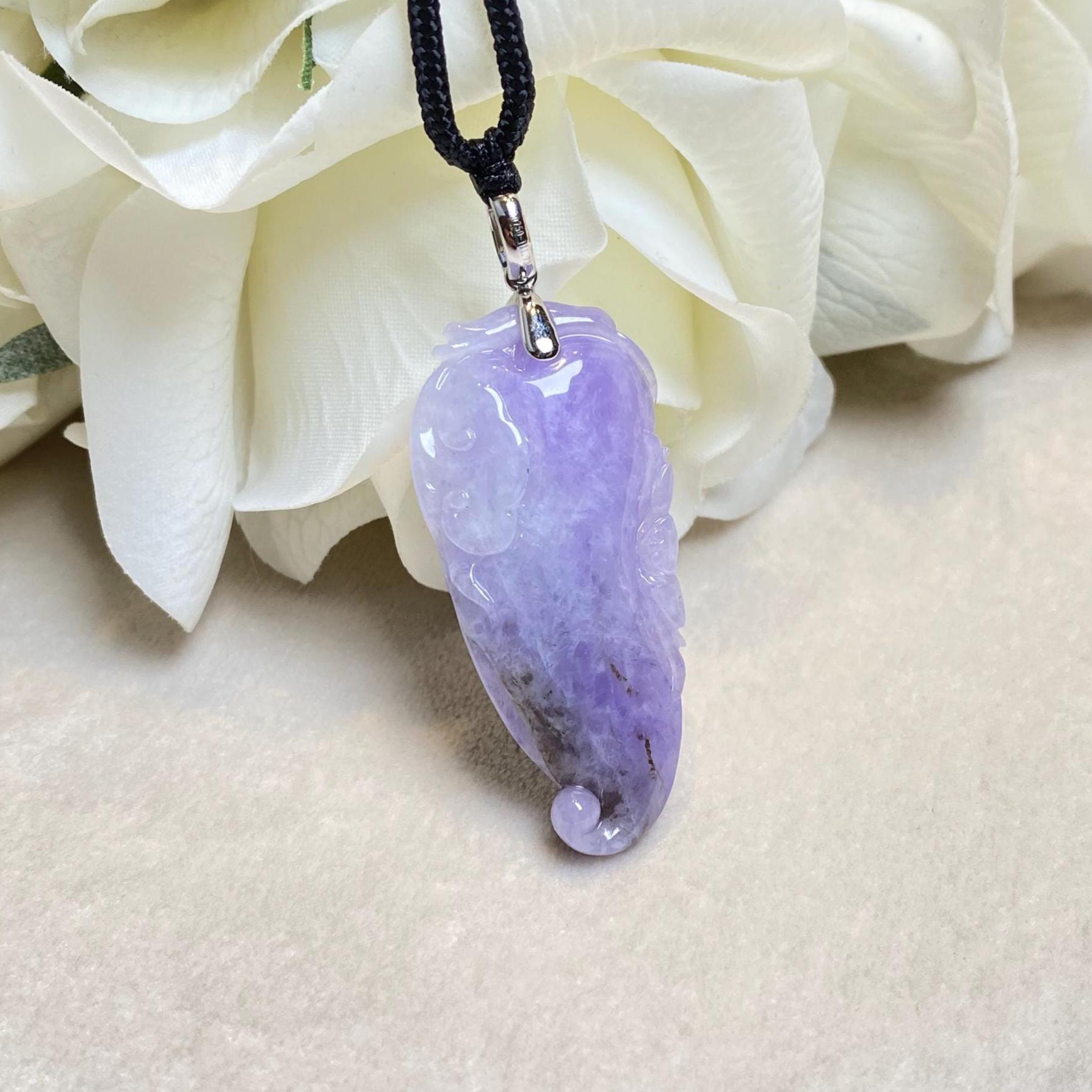 Rare Imperial Purple Jade Melon Pendant Necklace – 18K White Gold Bail