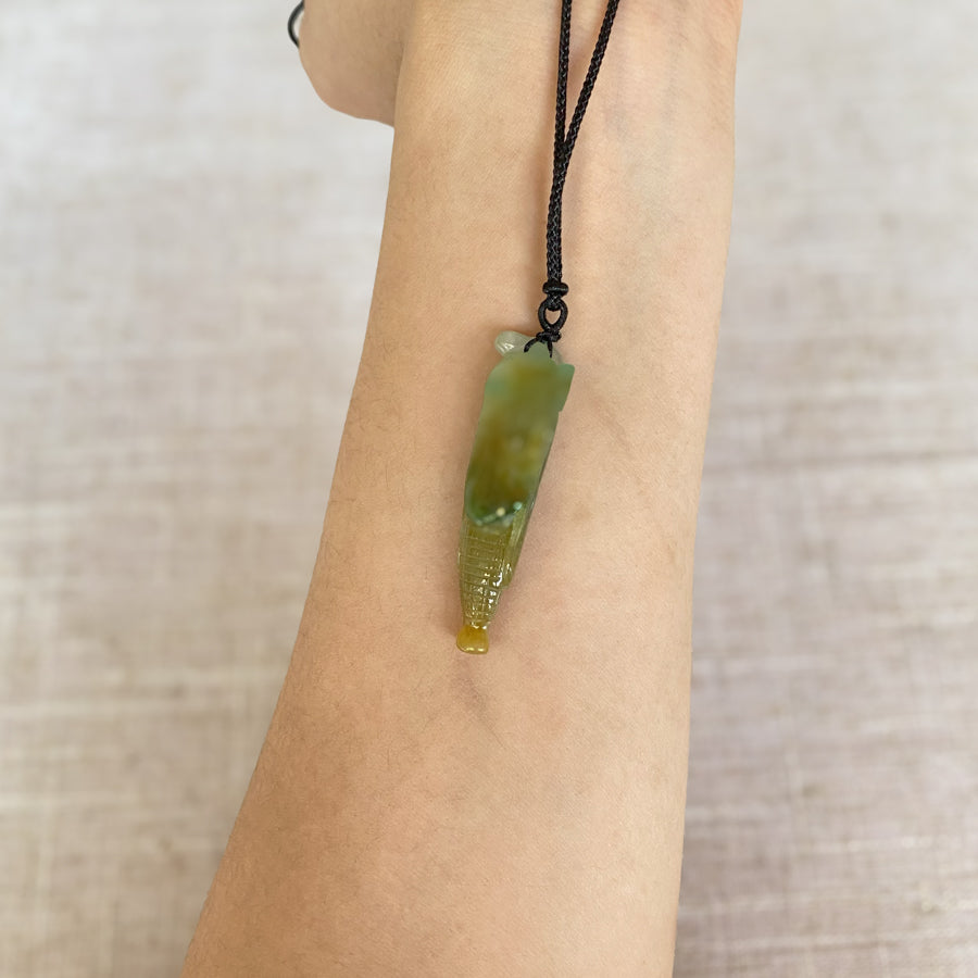 Tri-Color Handcrafted Carving Corn shape Jade Pendant Necklace