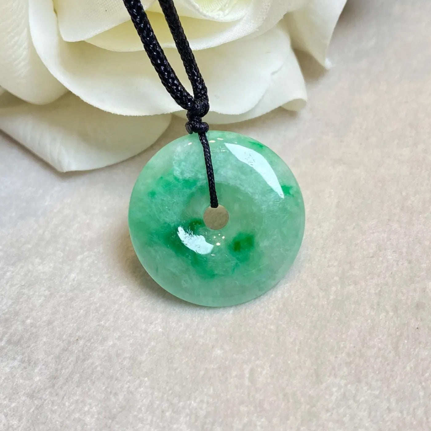 Bright Apple Green Jade Disc Pendant Necklace - Natural Grade A Jade