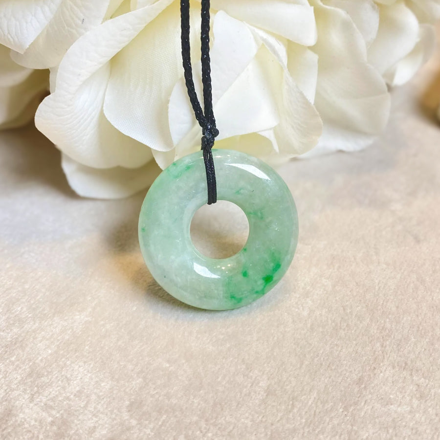 Green Jade Round Donut Pendant - Calming Gemstone