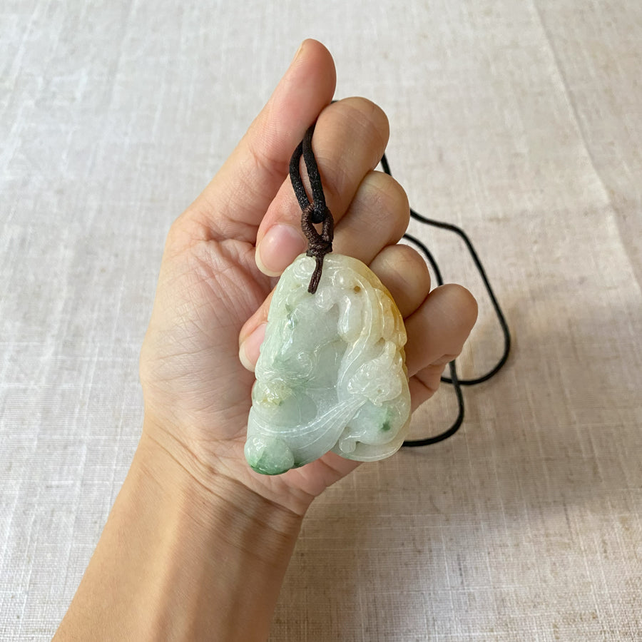 Gransky Handmade Burmese Grade A Jadeite Peach Tri-Color Jade Pendant Necklace