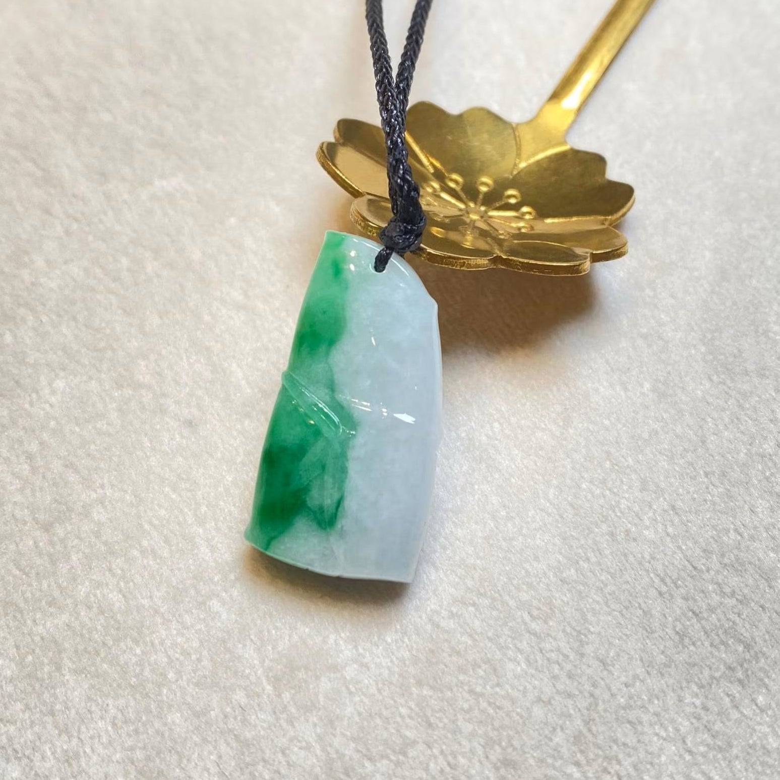 Natural Green Burmese Jadeite Bamboo Pendant