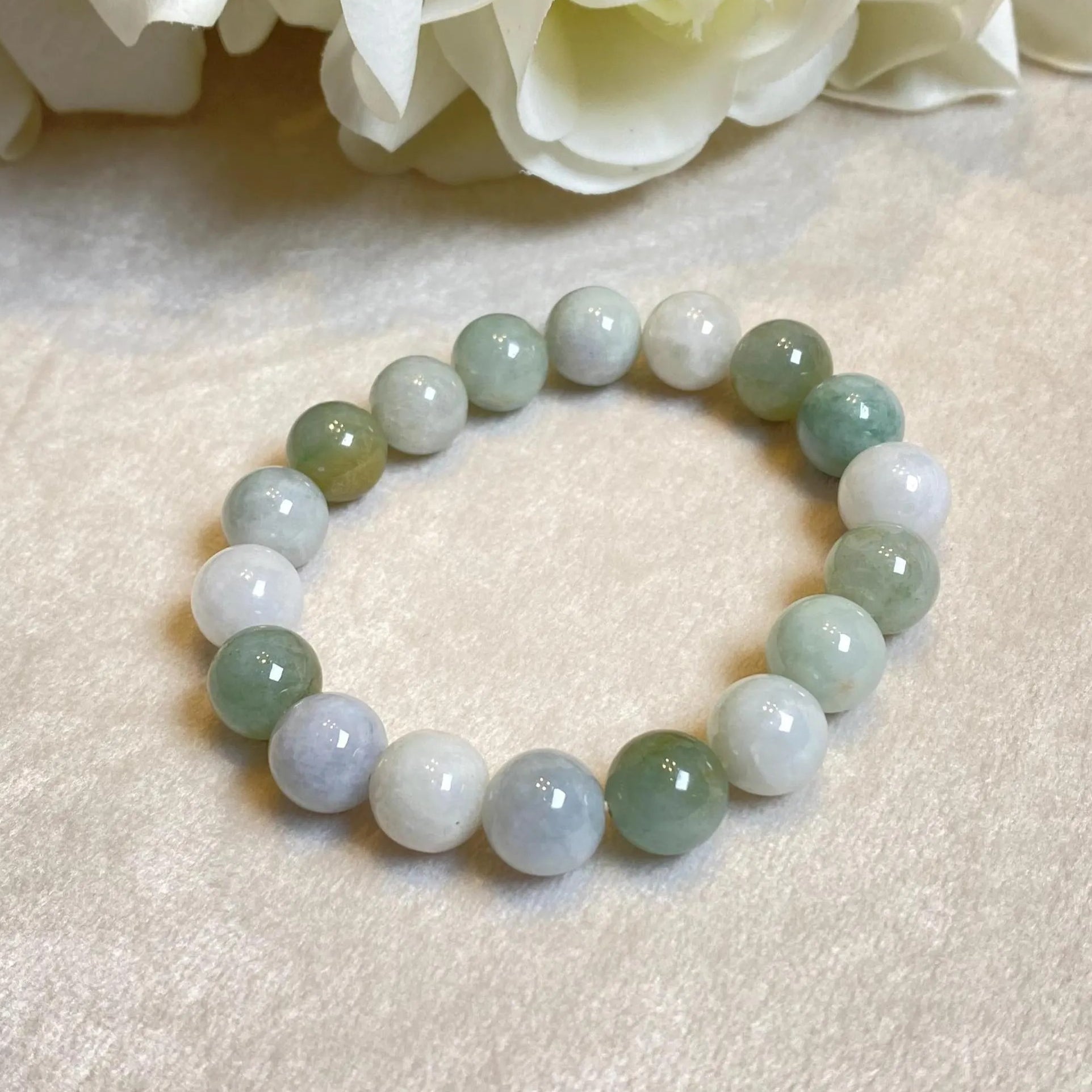 10mm Natural Type-A Burmese Multi-Color Jadeite Beaded Bracelet