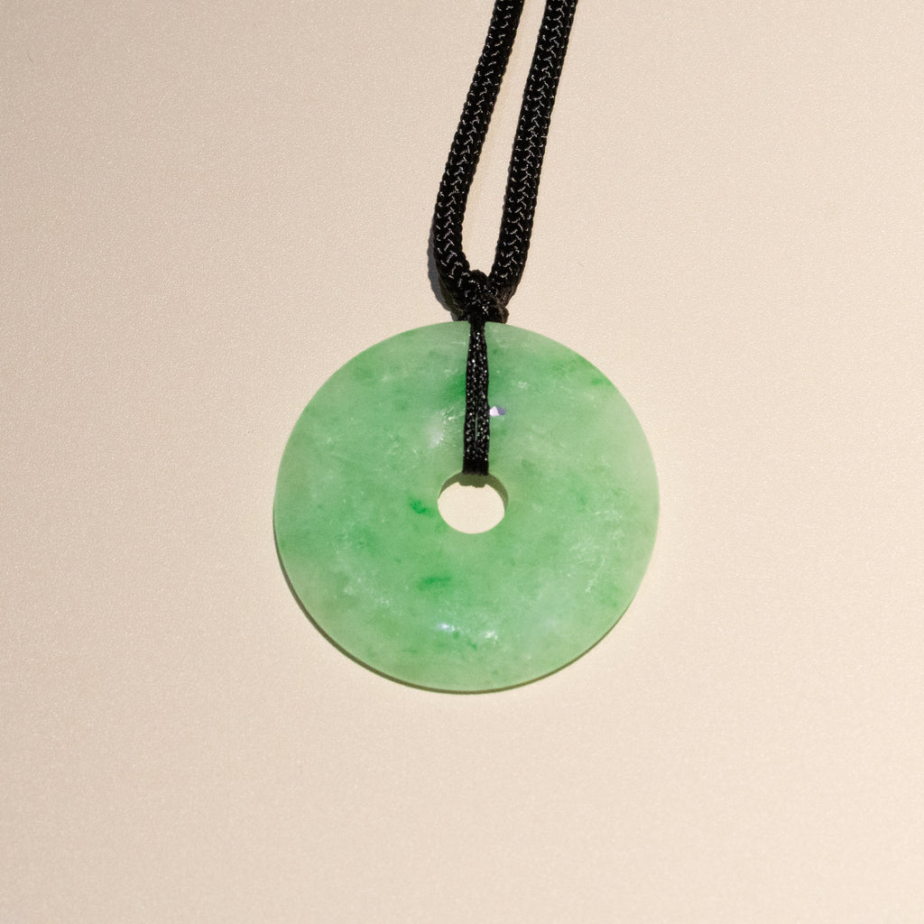 Green Jade Round Donut Pendant 29.2mm - Calming Gemstone