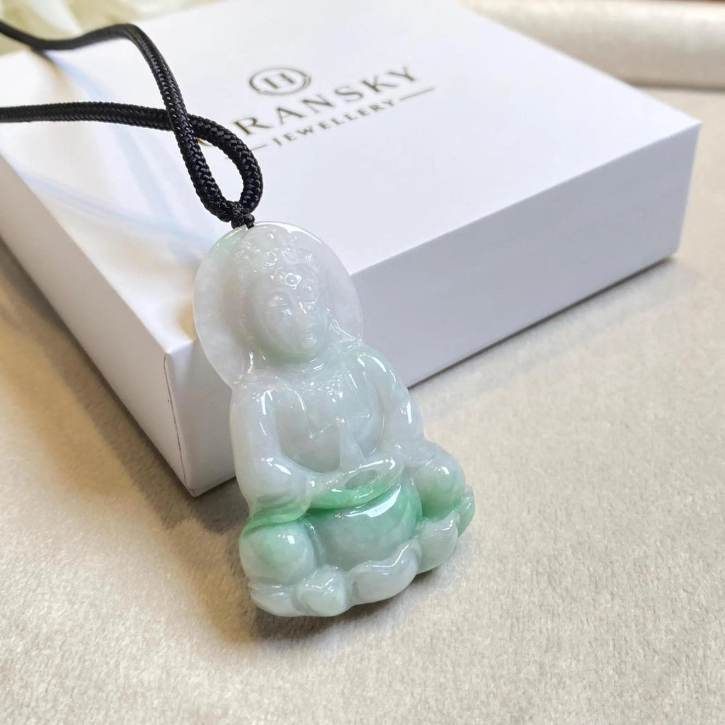 Handmade Smooth Green Guanyin Jade Pendant Necklace